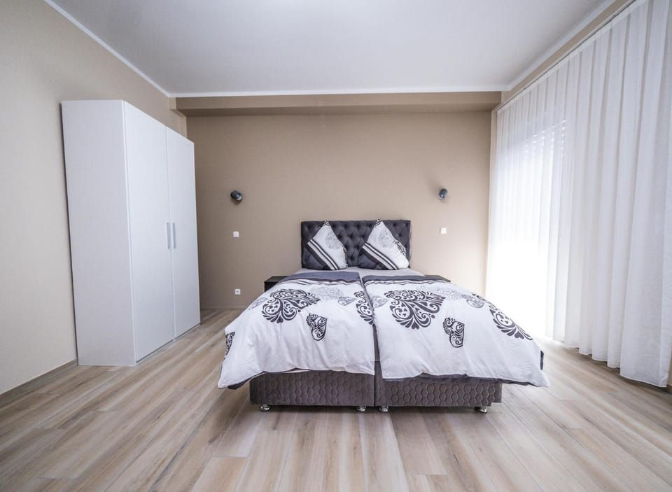 Bed, wardrobe