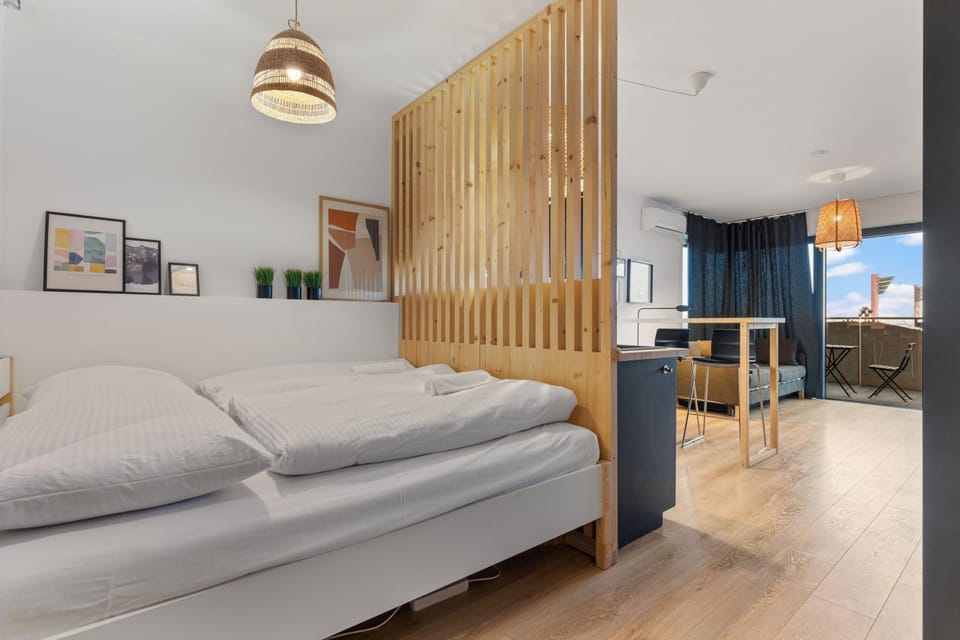Bed, TV and multimedia, Kitchen or kitchenette, Living room, Photo of the whole room, Seating area, Bedroom, hair dresser