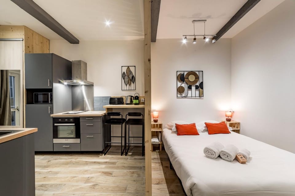 Bed, Kitchen or kitchenette, Photo of the whole room, Bedroom, oven, stove