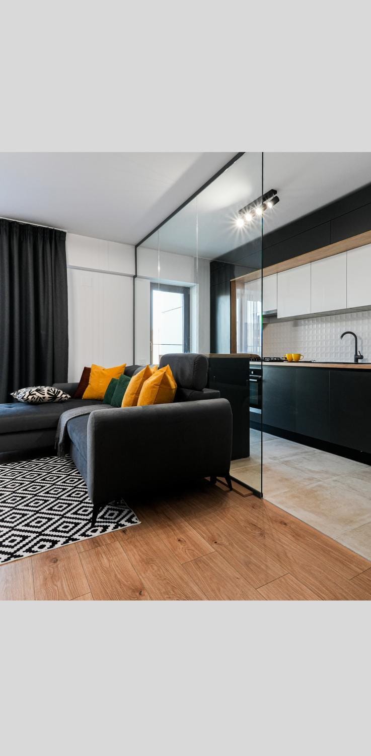 Kitchen or kitchenette, Living room, Seating area