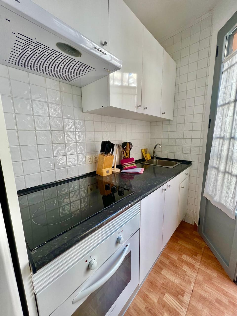 Kitchen or kitchenette, stove