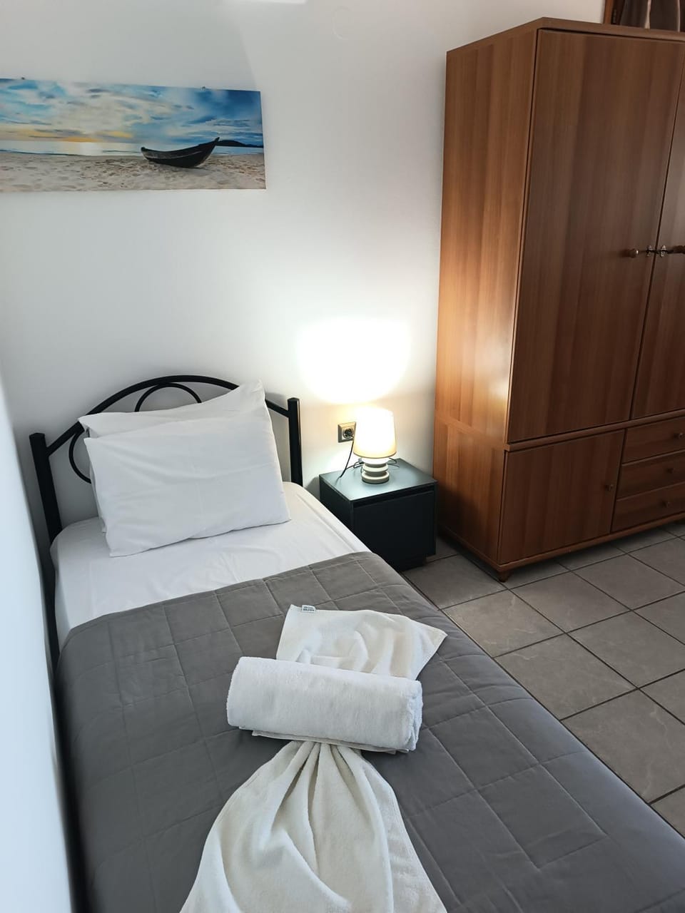 Bed, wardrobe