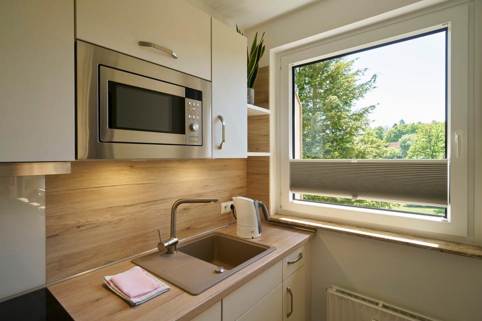 Kitchen or kitchenette, stove
