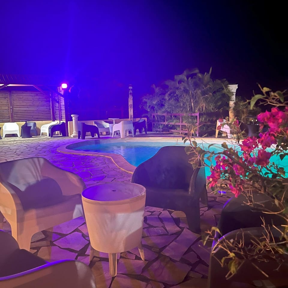 Night, Natural landscape, Pool view, Swimming pool, sunbed