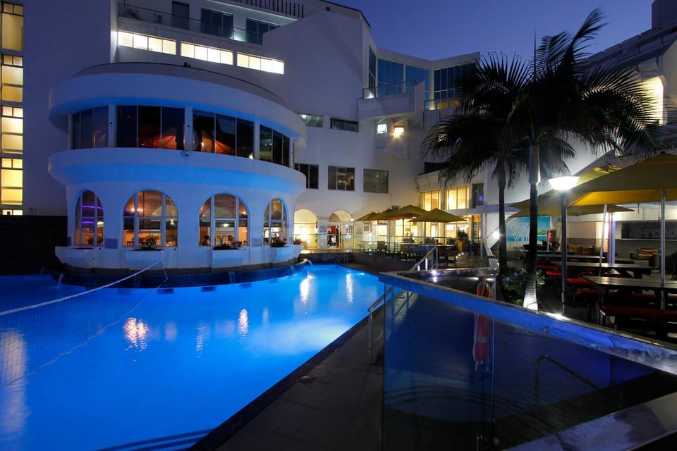 Property building, Night, Swimming pool
