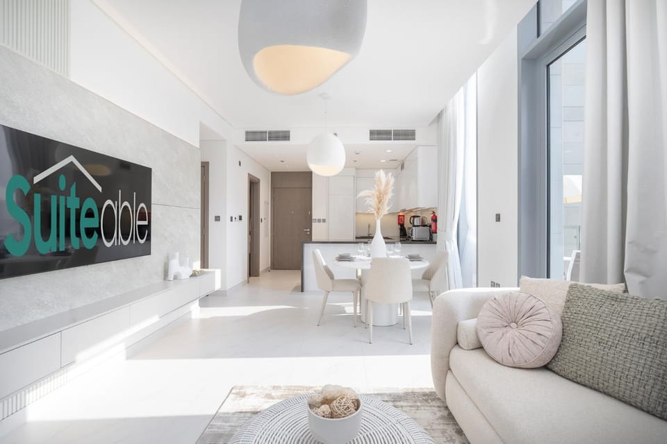 Crystal water lagoon living in District One Apartment in Dubai