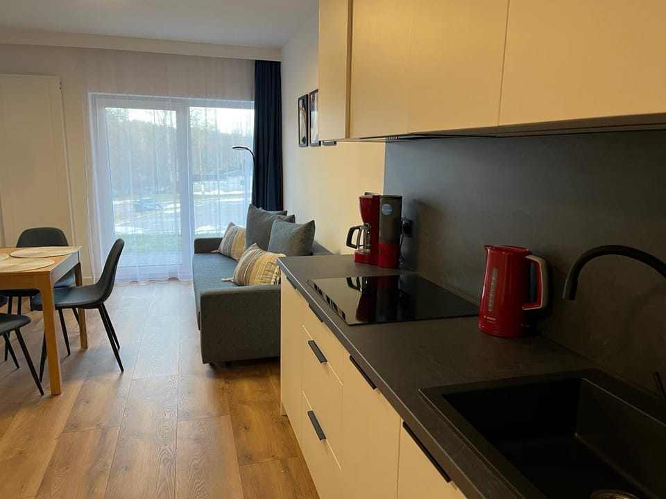 Coffee/tea facilities, Kitchen or kitchenette, Living room, Seating area, Dining area, stove