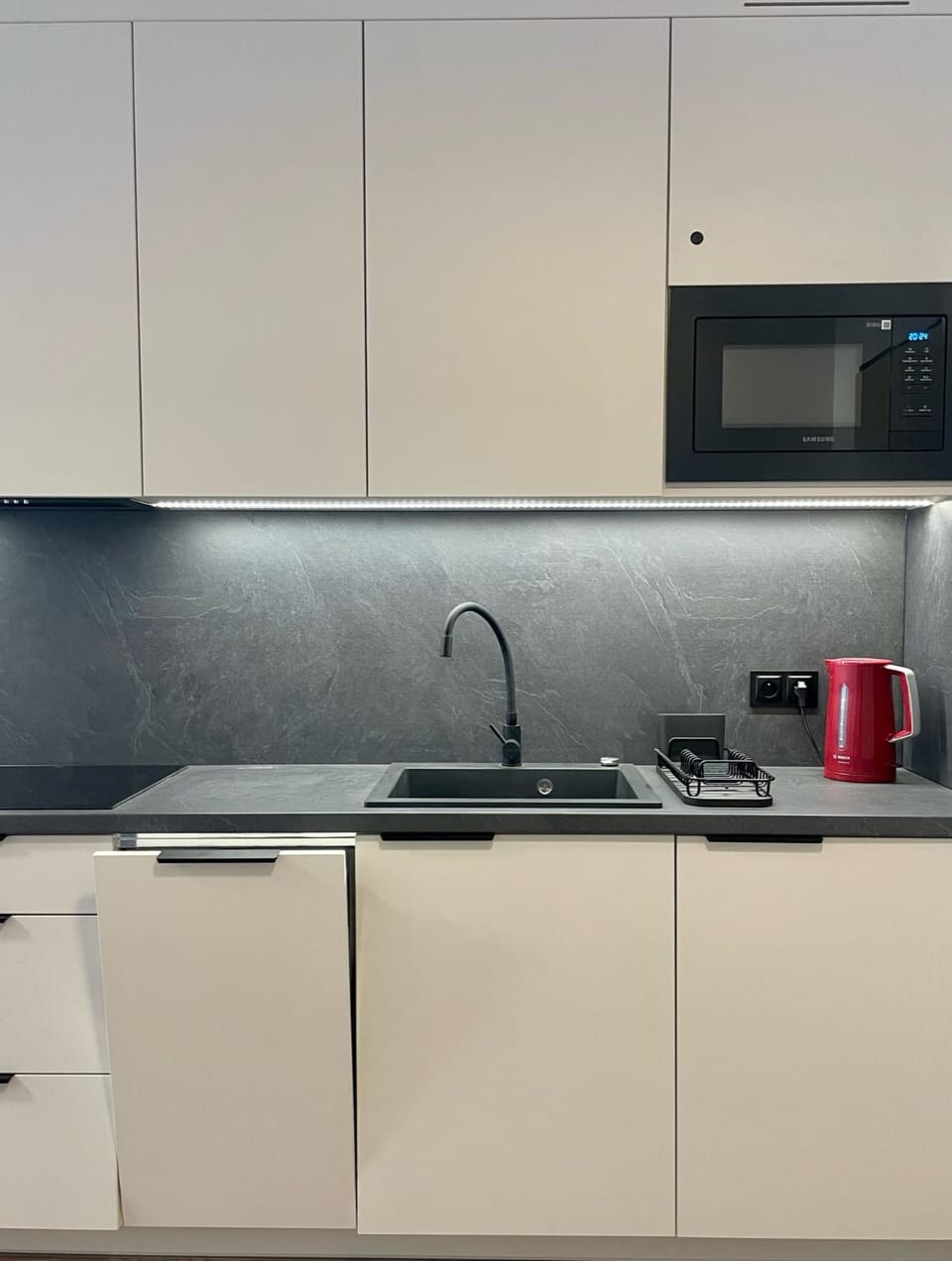 Kitchen or kitchenette, stove
