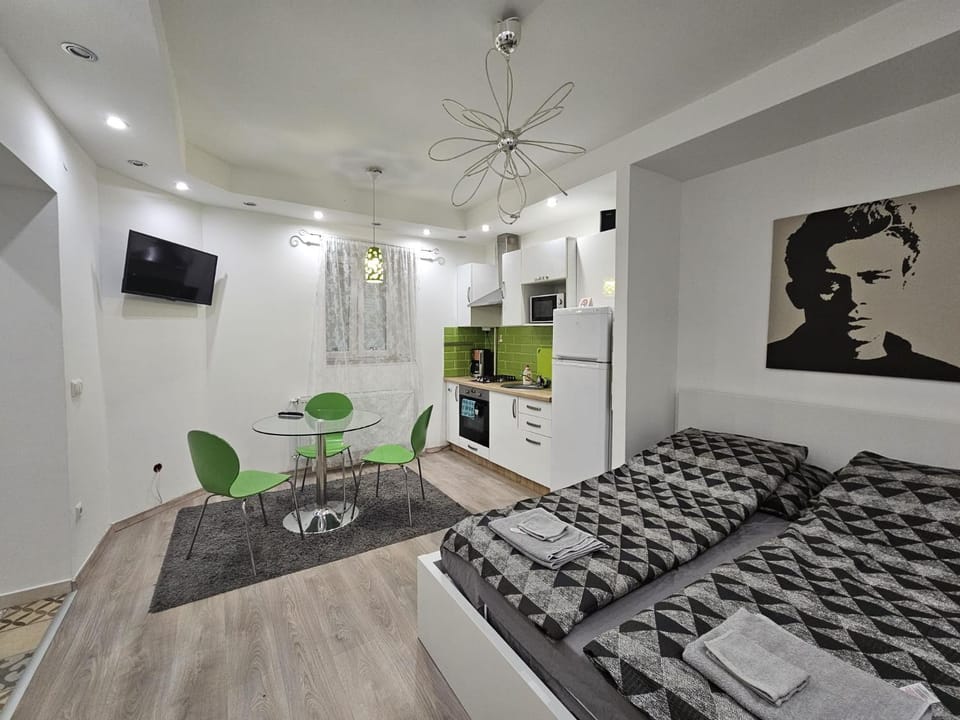 Bed, TV and multimedia, Kitchen or kitchenette, Photo of the whole room, Seating area, Dining area