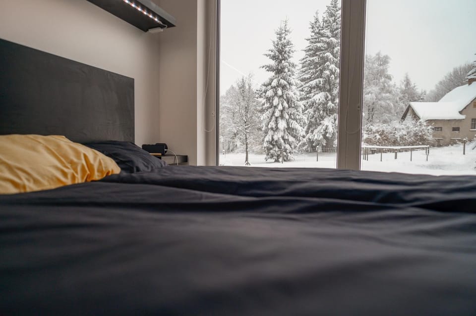 Bed, Winter, Photo of the whole room, Bedroom, Garden view