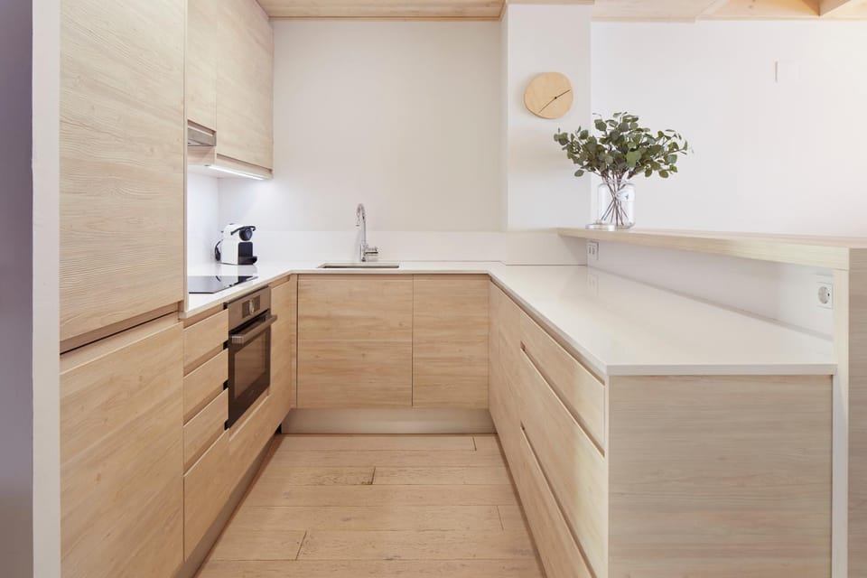 Kitchen or kitchenette, stove