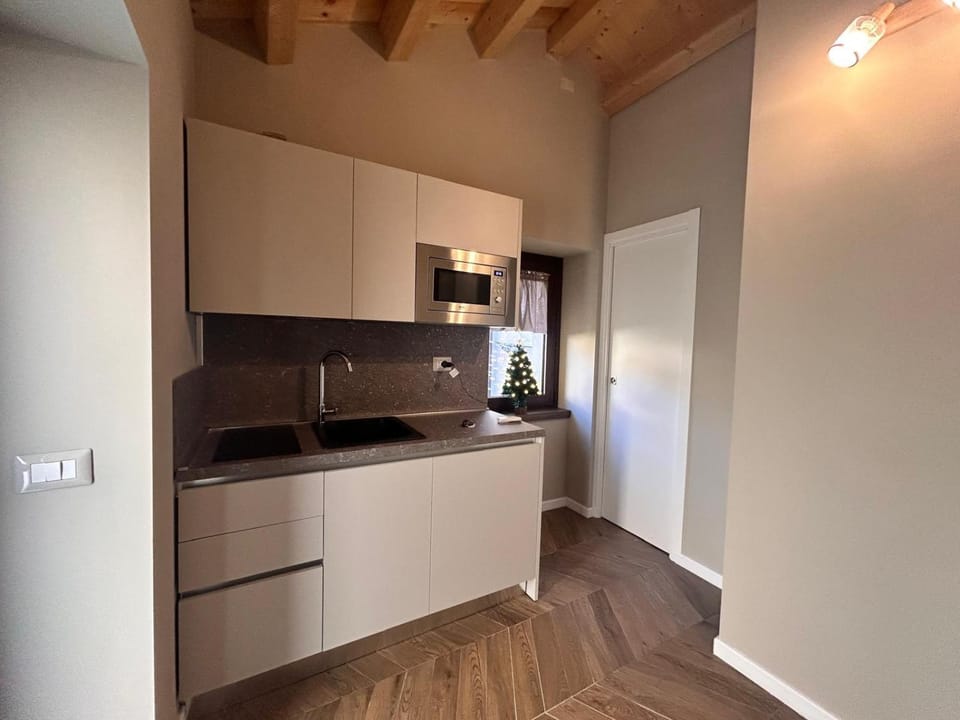 Kitchen or kitchenette, microwave