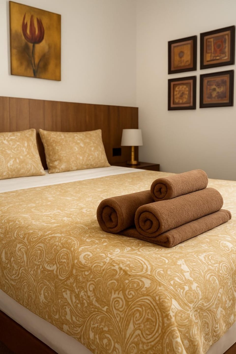 Bed, Photo of the whole room, Bedroom, towels