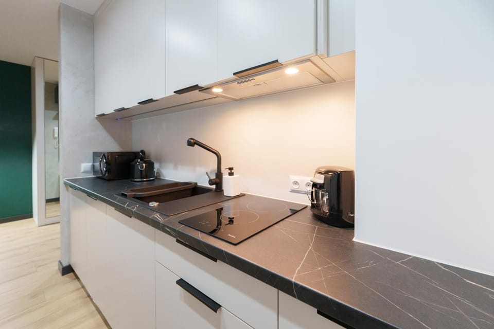 Kitchen or kitchenette, stove