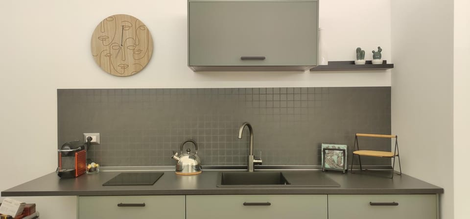 Kitchen or kitchenette, stove