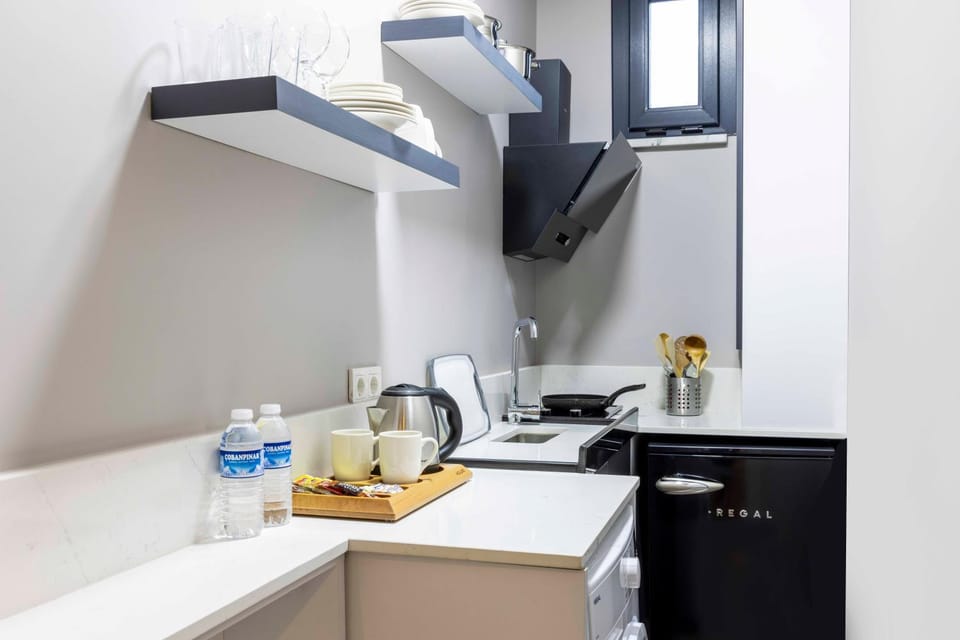 Coffee/tea facilities, Kitchen or kitchenette, stove