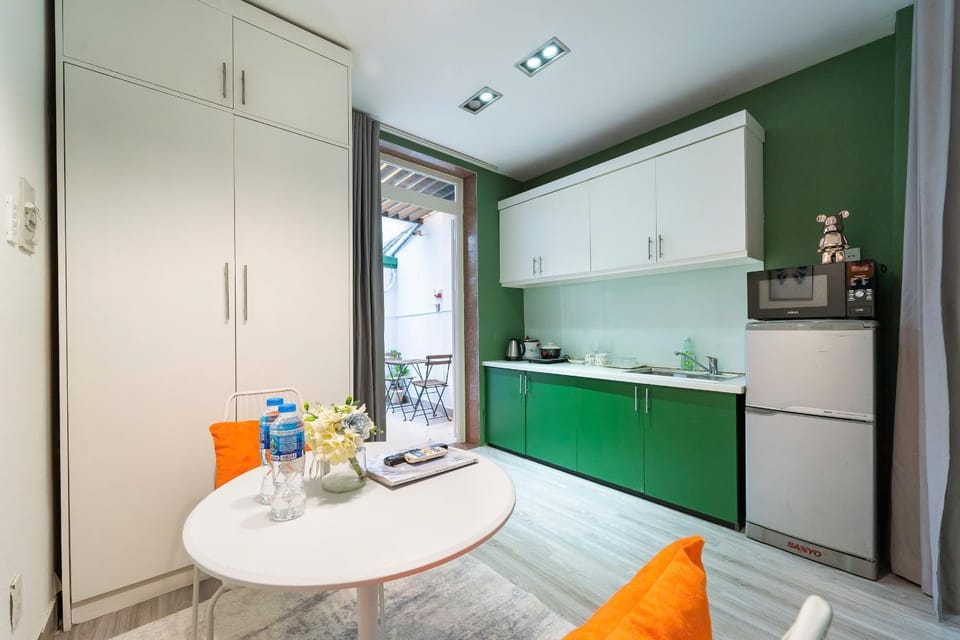 Kitchen or kitchenette, stove