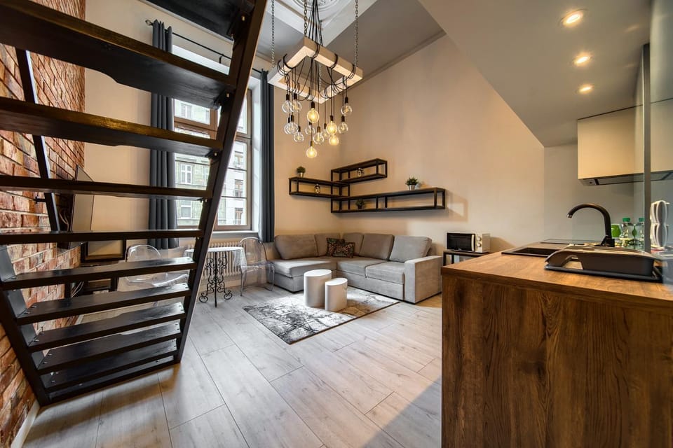 Kitchen or kitchenette, Living room, Seating area