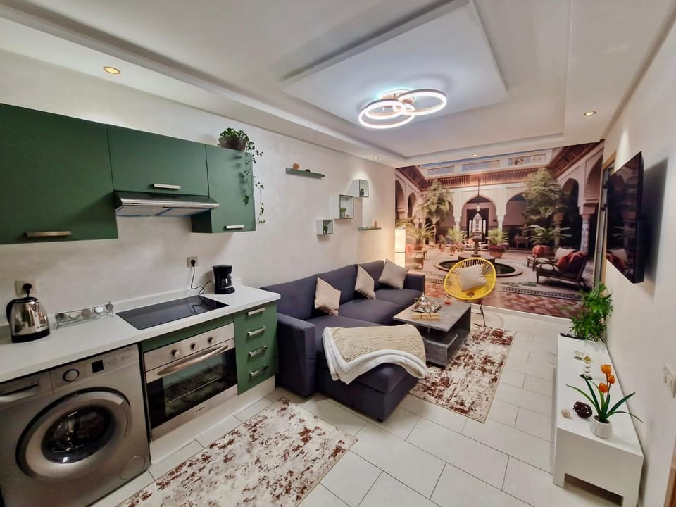 Kitchen or kitchenette, Living room, Seating area, pet friendly, stove, washing machine