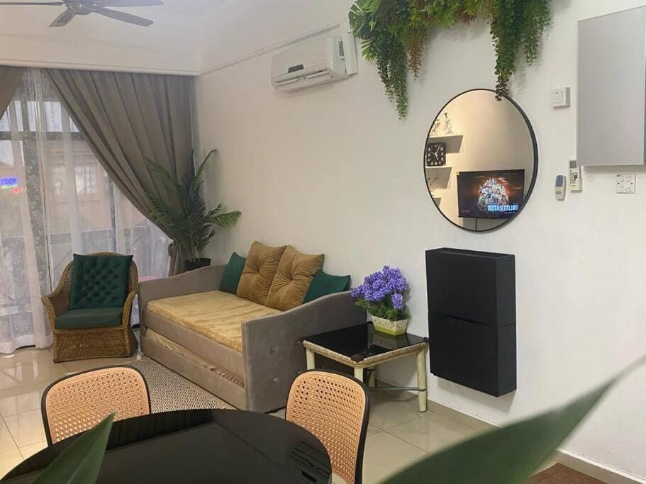 Living room, fireplace, air conditioner
