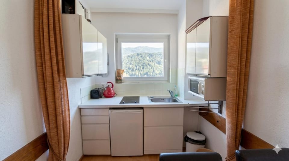Kitchen or kitchenette, microwave