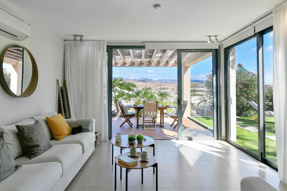 Natural landscape, View (from property/room), Living room, Seating area, Dining area, Garden view