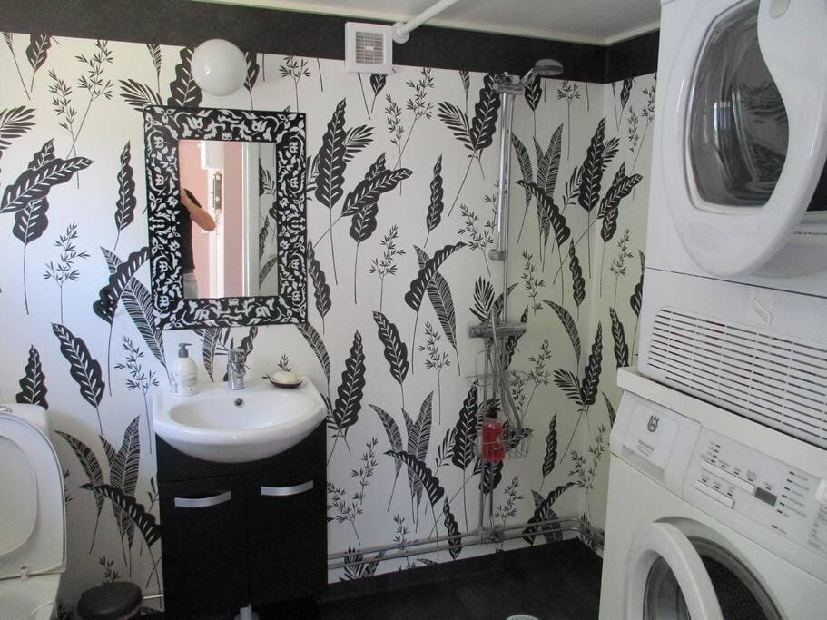 Shower, Toilet, Bathroom, washing machine, dryer