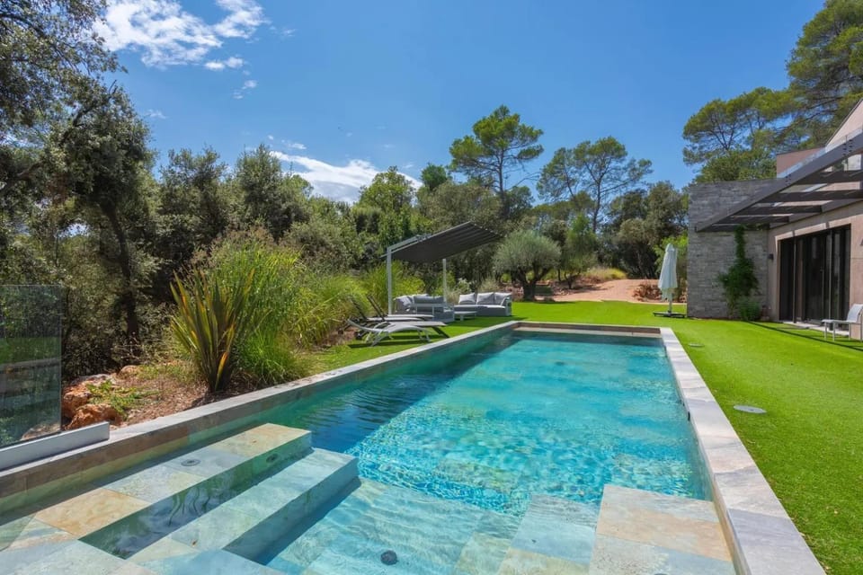 Property building, Living room, Swimming pool