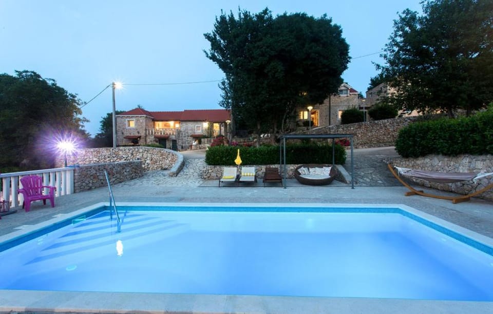 Property building, Night, Swimming pool, sunbed