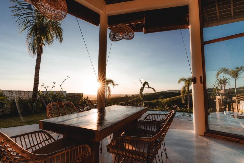 Patio, Natural landscape, View (from property/room), Balcony/Terrace, Dining area, Pool view, Swimming pool, Sunrise, Sunset