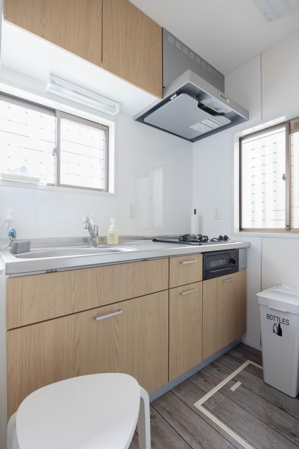 Kitchen or kitchenette, stove