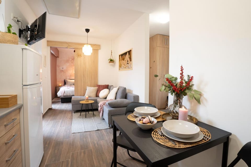 Bed, TV and multimedia, Kitchen or kitchenette, Living room, Food and drinks, Photo of the whole room, Seating area, Dining area, Bedroom