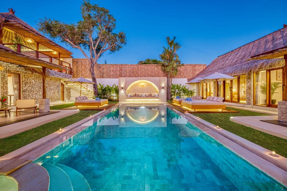 Night, Pool view, Swimming pool