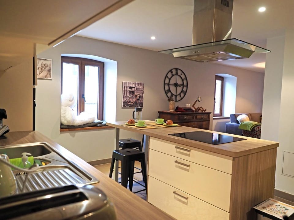 Kitchen or kitchenette, stove