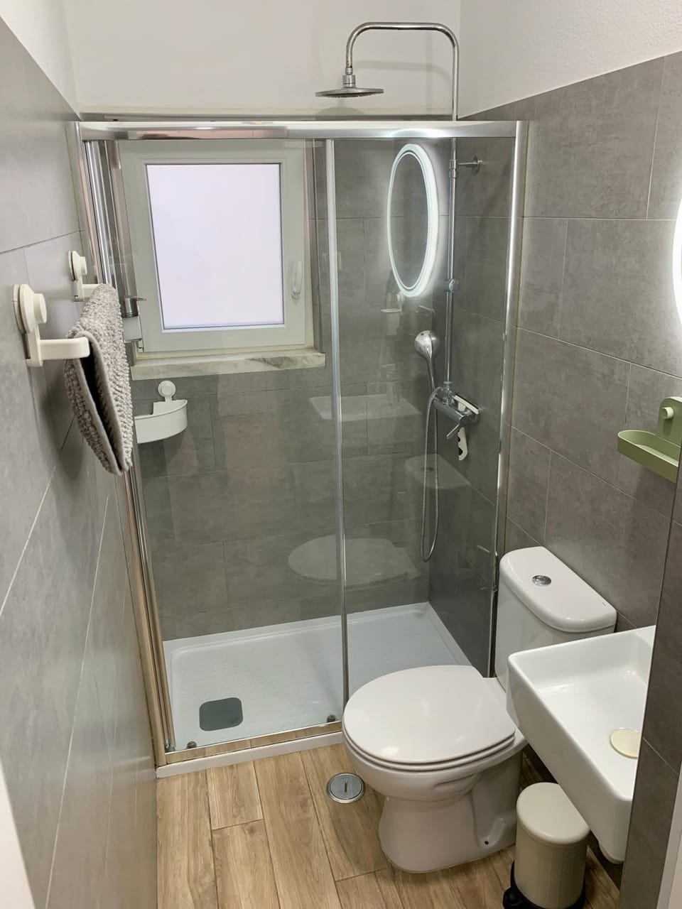 Shower, Toilet, bidet, towels