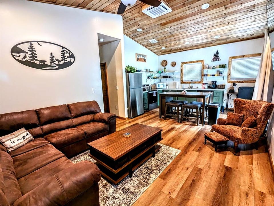 Kitchen or kitchenette, Living room, Seating area, Dining area