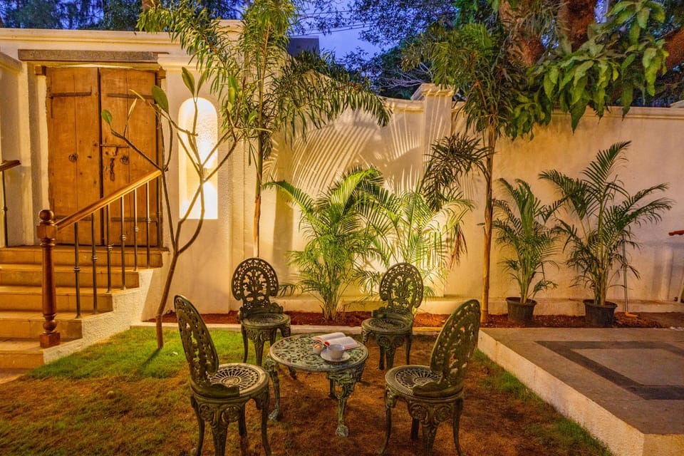 Property building, Patio, Night, Garden, Garden view
