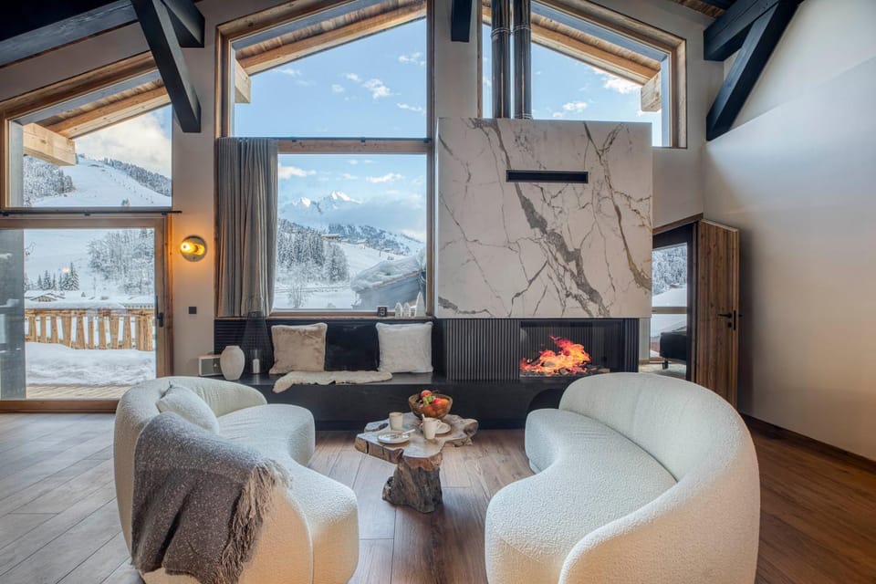 Natural landscape, Winter, Living room, Seating area, Mountain view, flat iron