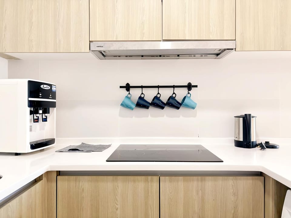 Kitchen or kitchenette, stove