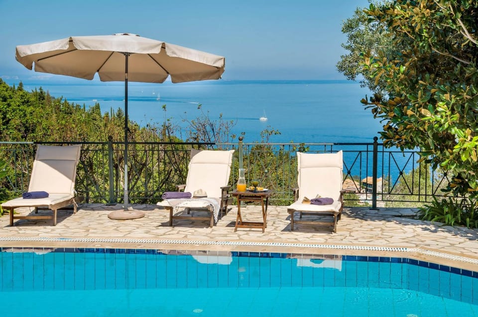 Patio, Spring, Day, Natural landscape, View (from property/room), Balcony/Terrace, Pool view, Sea view, Swimming pool, sunbed
