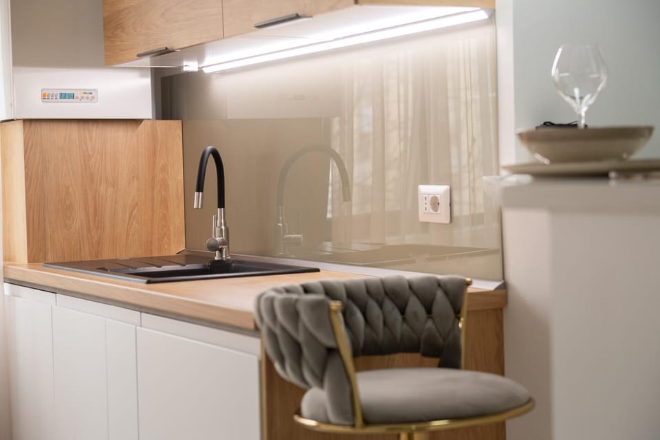 Kitchen or kitchenette, stove