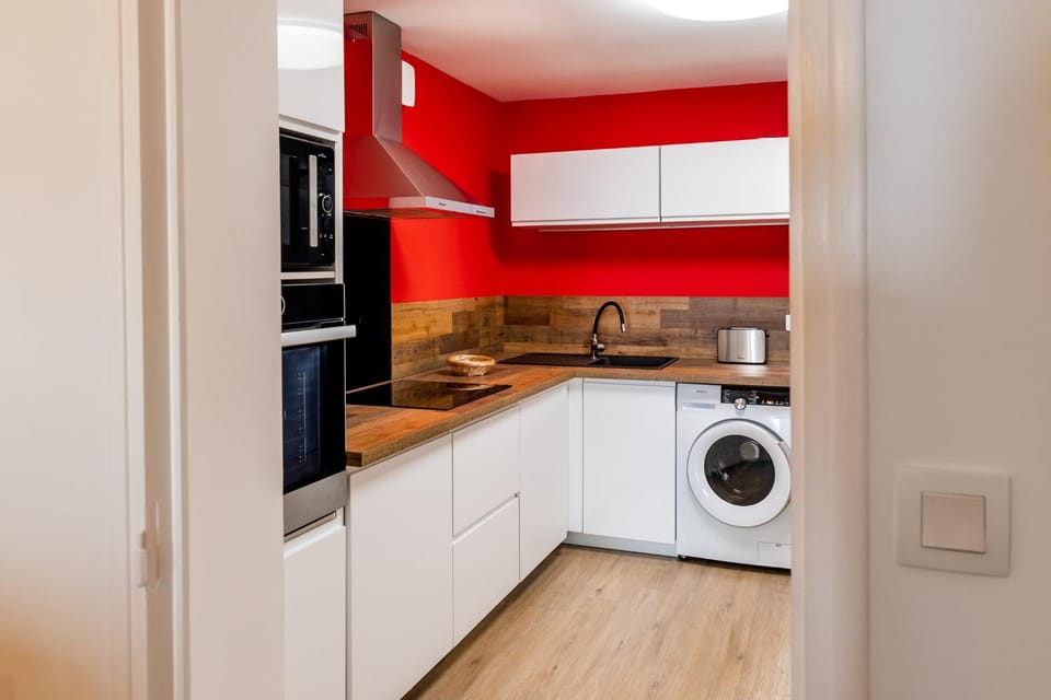 Kitchen or kitchenette, stove