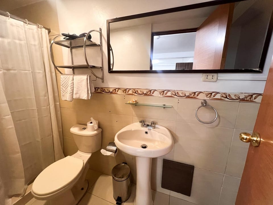 Shower, Toilet, Bathroom, hair dryier, towels
