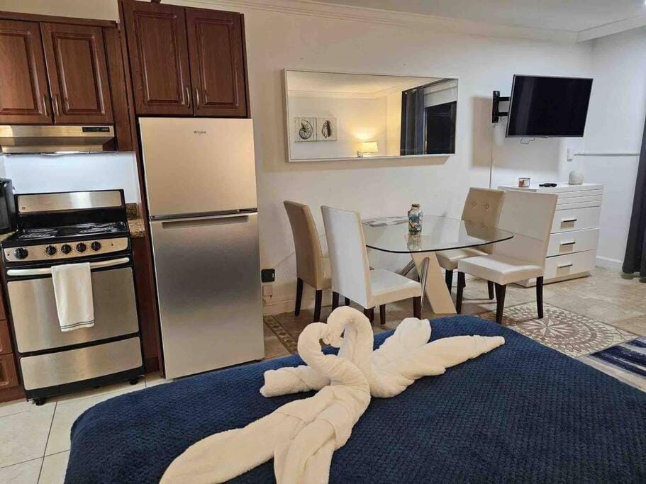 Bed, TV and multimedia, Kitchen or kitchenette, Seating area, Dining area, Bedroom, oven, stove