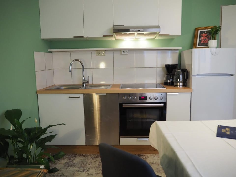 Kitchen or kitchenette, oven, stove