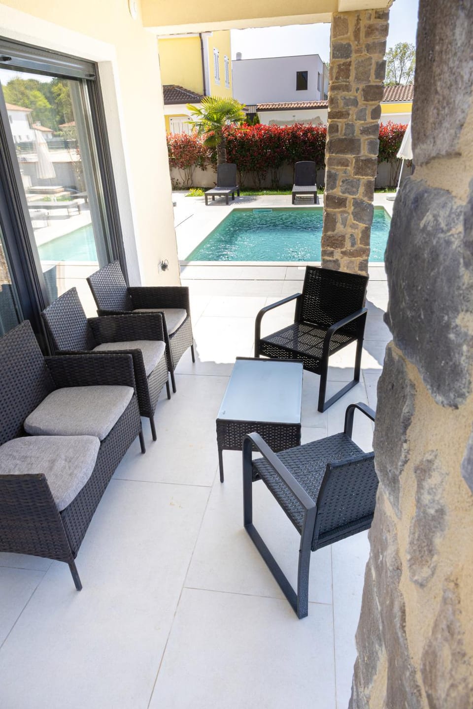 Patio, Seating area, Pool view