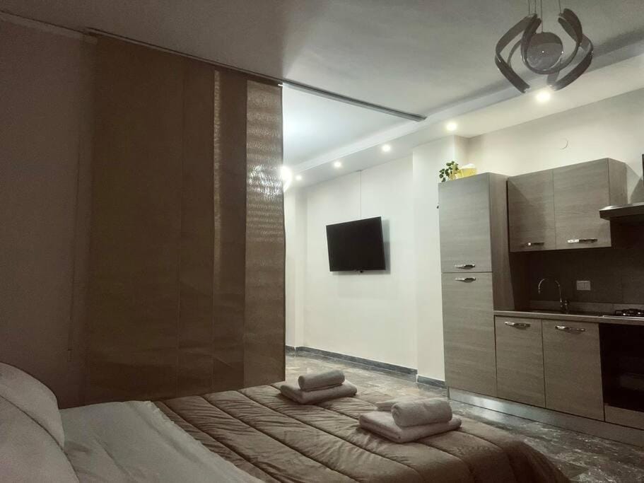 Communal lounge/ TV room, Bed, TV and multimedia, Kitchen or kitchenette, Photo of the whole room, Evening entertainment, Bedroom, towels