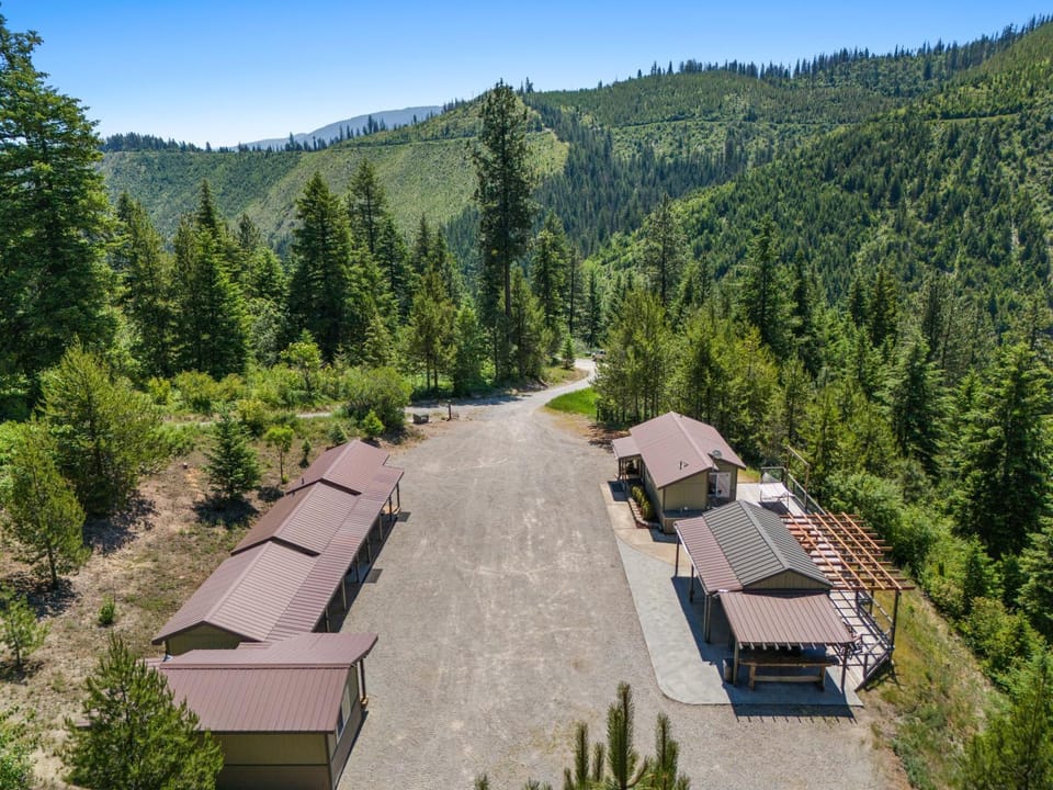 Property building, Spring, Natural landscape, Bird's eye view, Parking