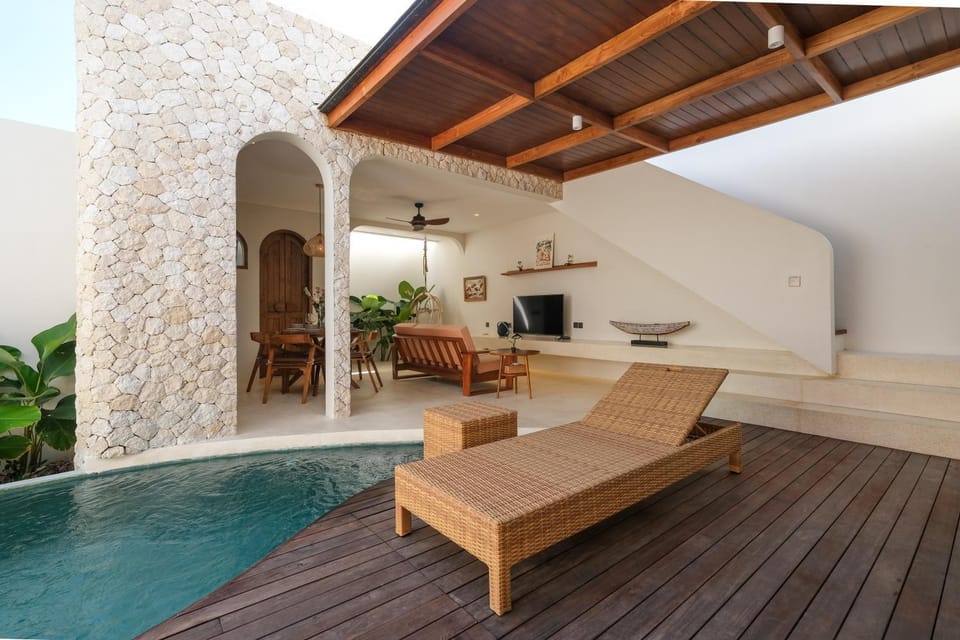 Patio, Living room, Seating area, Pool view, Swimming pool, sunbed