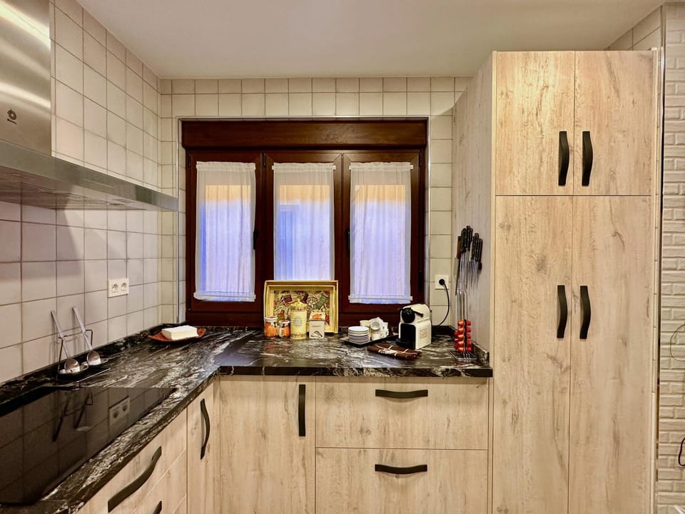 Kitchen or kitchenette, stove